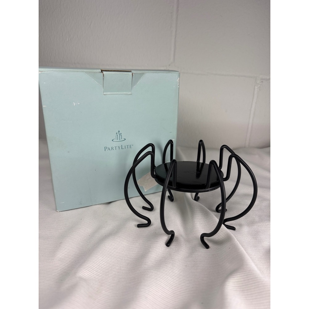 PartyLite Spider Candle Holder P8728 Black Metal Halloween Decor Jar Stand